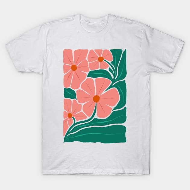 Modern Peach Pink Flowers T-Shirt by JunkyDotCom